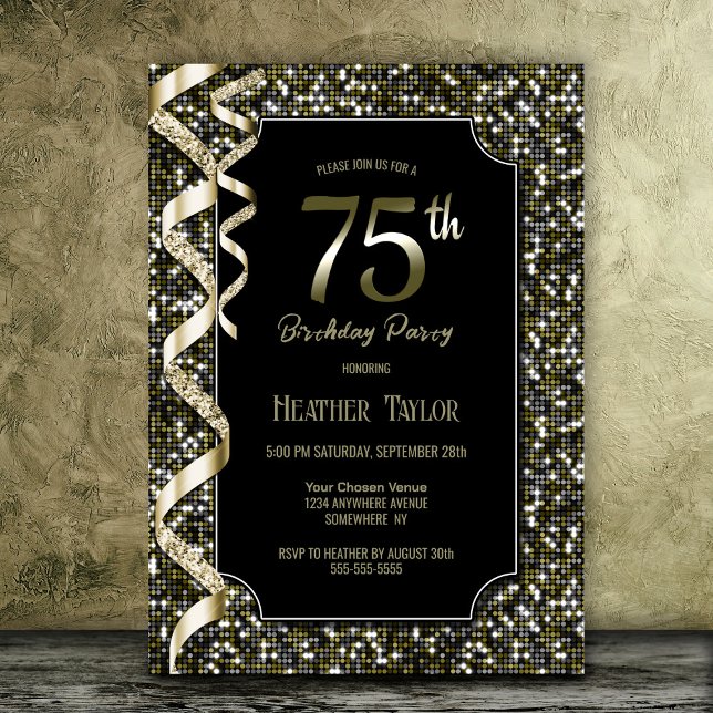 Green Sequins 75th Birthday Party Invitation (Creator Uploaded)