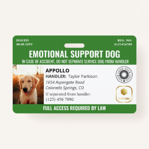 Green Service Dog 2 Logo & Photo ID ID Badge
