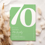 Green Seventy 70th Birthday Party Invitation<br><div class="desc">Introducing a trendy green and white 70th birthday party invitation that seamlessly blends the old-world charm of the bold serif font number '70' with a modern,  user-friendly personalizable template. This invitation isn't just a card,  it's a meaningful keepsake to cherish the milestone of turning 70.</div>