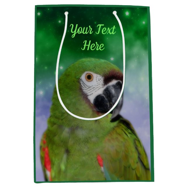 Green Severe Macaw Parrot Personalised Medium Gift Bag (Front)