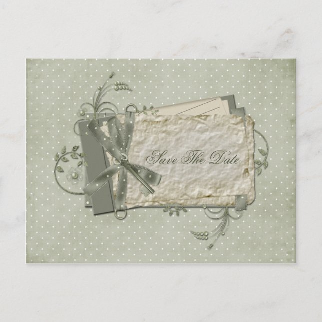 Green Shabby Dotted Swiss Save The Date Announcement Postcard (Front)