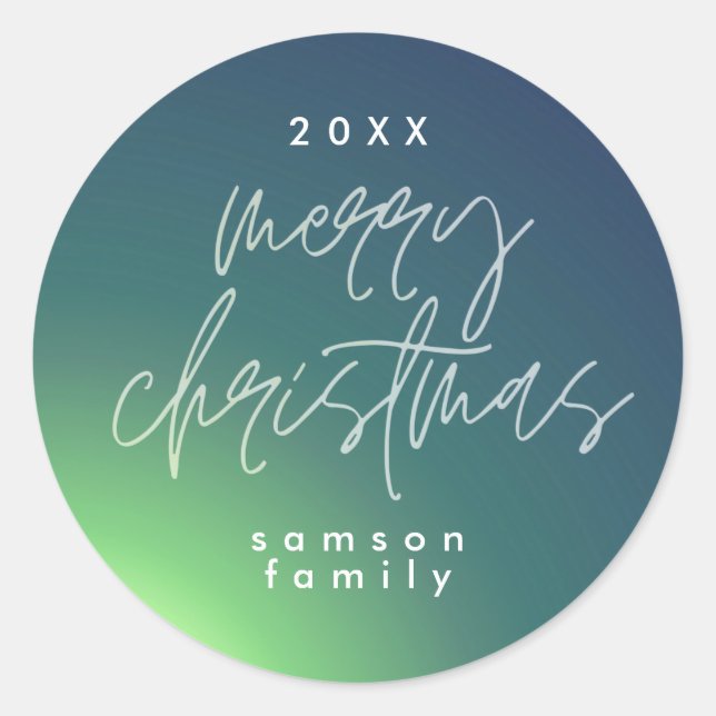 Green Shade Elegant Christmas Gradient Holiday Classic Round Sticker (Front)