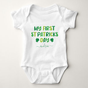 Green Shades 1st First St. Patrick's Day & Name Baby Bodysuit