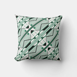 Green Shades Black White Diagonal Large Tile Motif Cushion