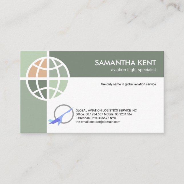 Green Shades Global Connections Aviation Pilot Business Card (Front)
