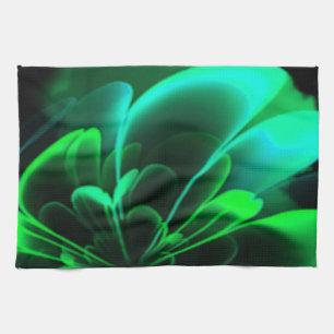 Green Shades Stylised Flower Half Corolla Tea Towel