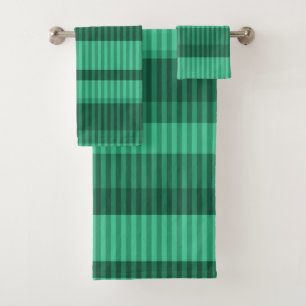 Green shades vertical striped pattern bath towel set