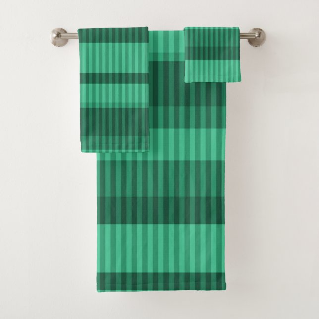 Green shades vertical striped pattern bath towel set (Insitu)