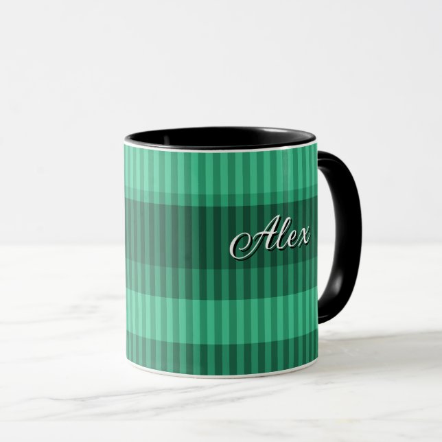 Green shades vertical striped pattern mug (Front Right)