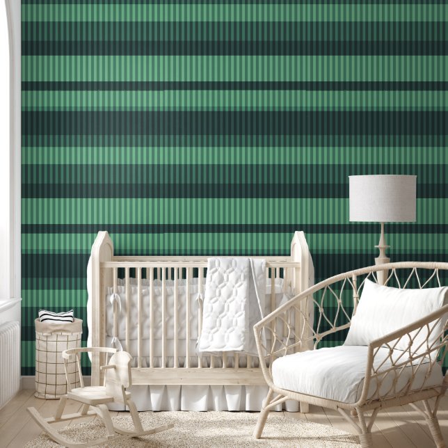 Green shades vertical striped pattern wallpaper (Kids)
