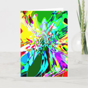 Green Shades Yellow Aqua Pink Fantasy Flower Motif Card