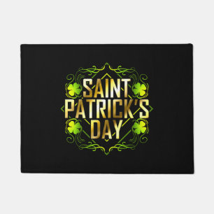 Green Shamrock And Golden Lettered Saint Patricks Doormat