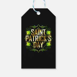 Green Shamrock And Golden Lettered Saint Patricks Gift Tags