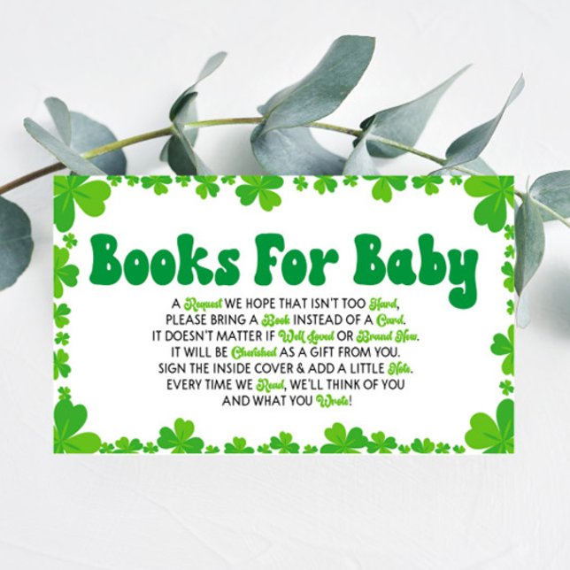 Green Shamrock Baby Shower Books For Baby Card (Creator Uploaded)