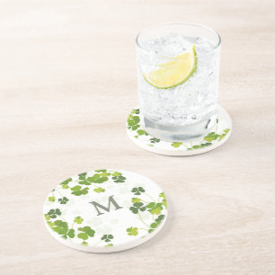 Green Shamrock bouquet monogram  St. Patrick's   Coaster
