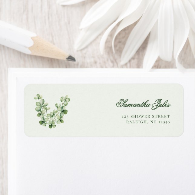Green Shamrock Bridal Shower Return Address Label (Insitu)