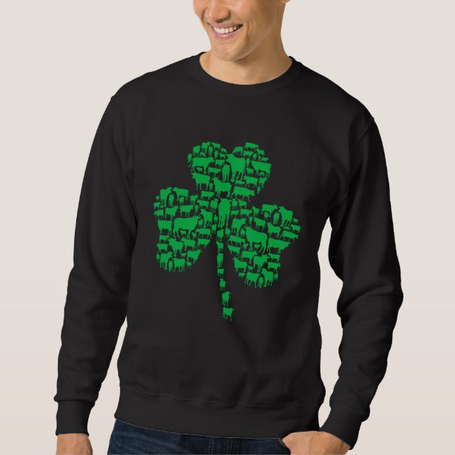 Green Shamrock C Cows Farmer St Patrick s Day Sweatshirt (Front)