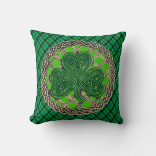 Green Shamrock Celtic Knots On Green Plaid Cushion