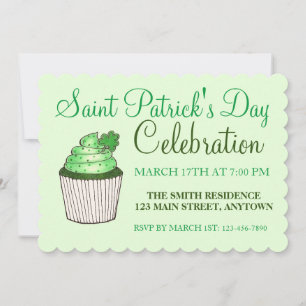 Green Shamrock Clover Cupcake St. Patrick's Day Invitation