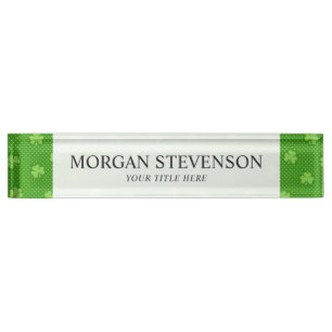 Green Shamrock Clover Pattern Saint Patricks Day Nameplate