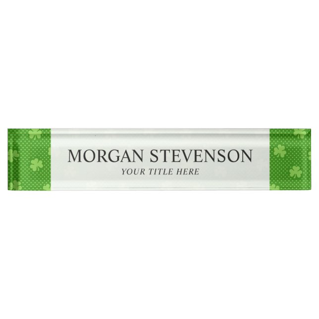 Green Shamrock Clover Pattern Saint Patricks Day Nameplate (Front)