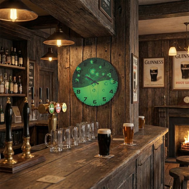 Green Shamrock Clover St Patrick’s Day Luck Large Clock (Creator Uploaded)