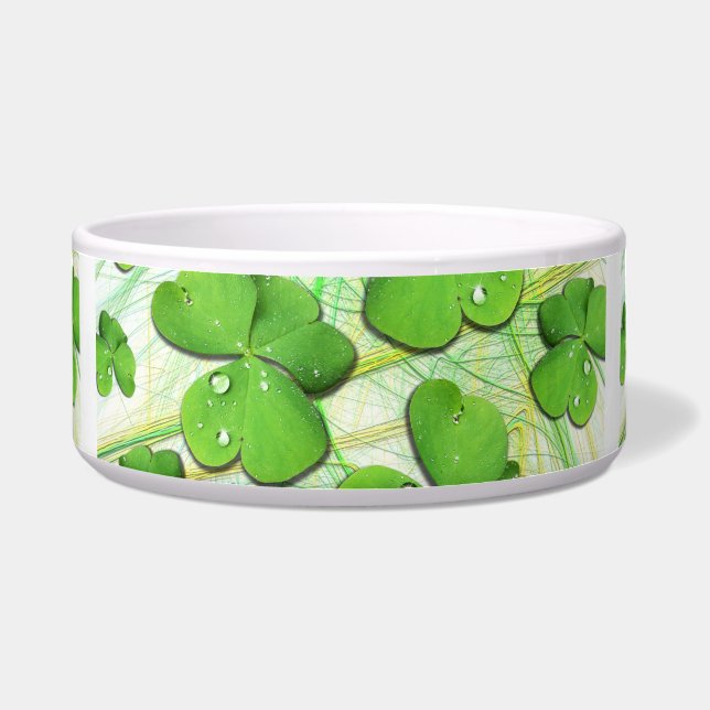 Green Shamrock Clover St Patrick's Day Pet Bowl (Front)