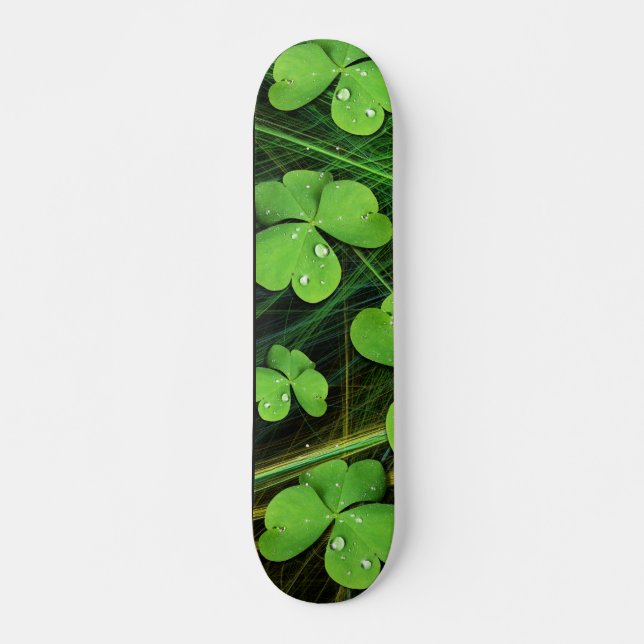 Green Shamrock Clover St Patrick's Day Skateboard (Front)