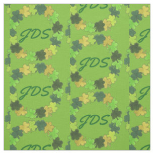 Green Shamrock Clover Wreath Monogram Irish Fabric