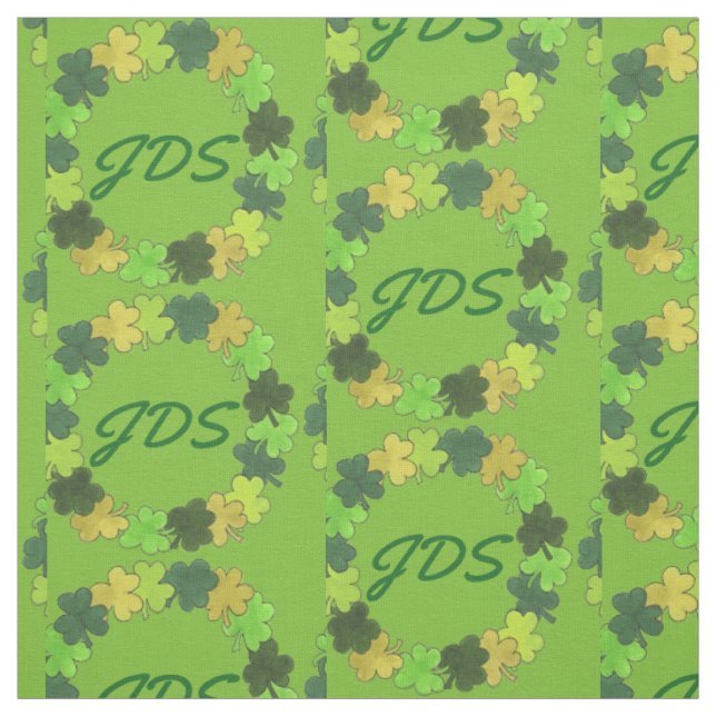 Green Shamrock Clover Wreath Monogram Irish Fabric (Swatch)