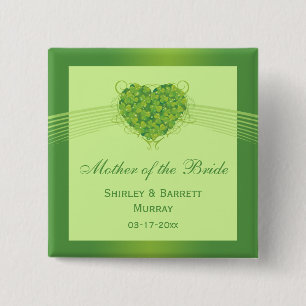 Green shamrock clovers heart wedding party favour 15 cm square badge