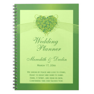 Green shamrock clovers heart wedding planner notebook