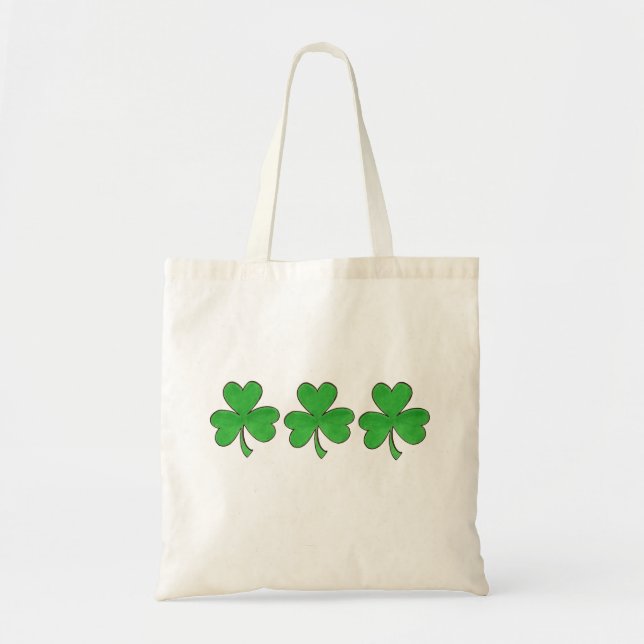 Green Shamrock Clovers Lucky St. Patrick's Day Tote Bag (Front)