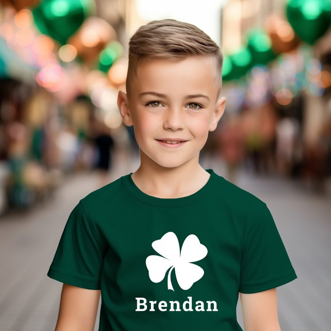 Green Shamrock Custom Name Kids St Patricks Day T-Shirt (Creator Uploaded)