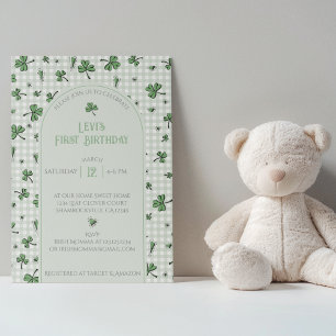 Green Shamrock First Birthday Photo Invitation