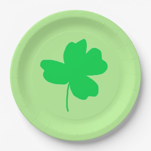 Green Shamrock Four Leaf Clover Light Green Plates (Front)
