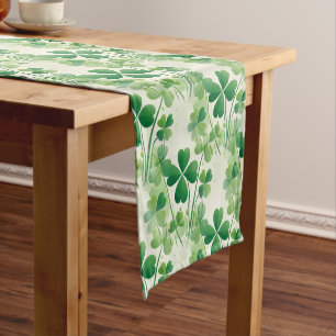 Green Shamrock Four Leaf Clover St Patrick's Day Short Table Runner