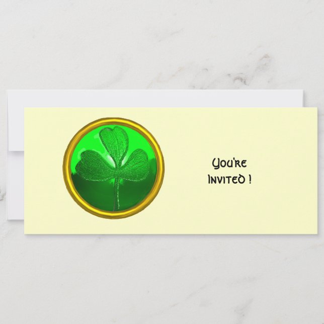 GREEN SHAMROCK GEMSTONE ,ST PATRICK'S DAY PARTY INVITATION (Front)