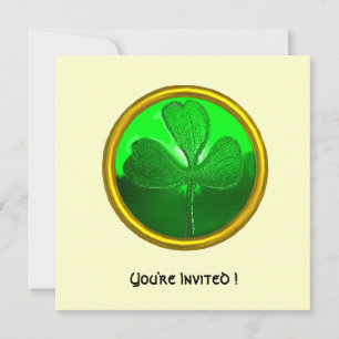 GREEN SHAMROCK GEMSTONE ,ST PATRICK'S DAY PARTY INVITATION