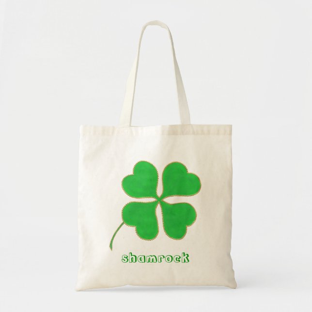 Green Shamrock gold dots trim, canvas bags (Front)