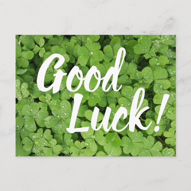 Green Shamrock Good Luck greetings card (Front)