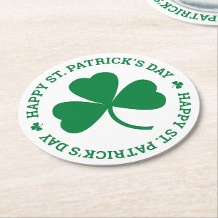 Green Shamrock Happy St. Patrick's Day Party Round Paper Coaster