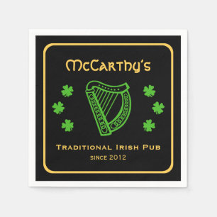 Green shamrock harp custom family name Irish pub Napkin