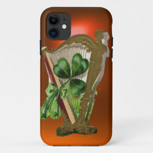 GREEN SHAMROCK HARP orange iPhone 11 Case