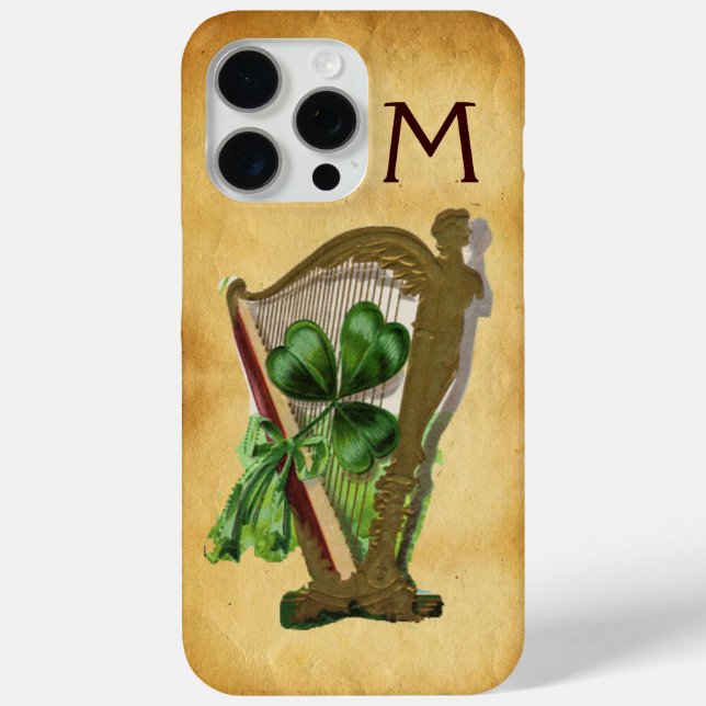 GREEN SHAMROCK HARP PARCHMENT MONOGRAM Case-Mate iPhone CASE (Back)