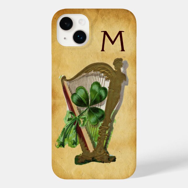 GREEN SHAMROCK HARP PARCHMENT MONOGRAM Case-Mate iPhone CASE (Back)
