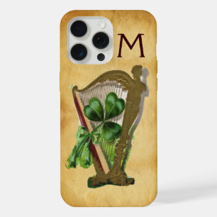 GREEN SHAMROCK HARP PARCHMENT MONOGRAM iPhone CASE