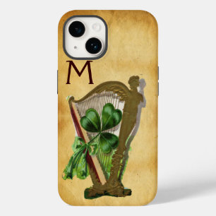 GREEN SHAMROCK HARP PARCHMENT MONOGRAM iPhone CASE