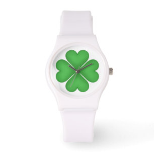 Green Shamrock Heart Shaped Lucky Four leaf Clover Watch