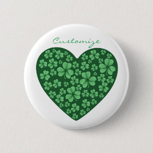 green Shamrock heart St Patrick's Day 6 Cm Round Badge